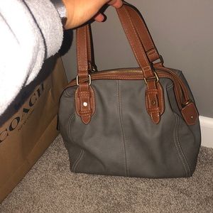 Gray and brown purse
